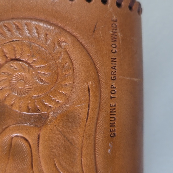 Leather Vintage Hand Tooled Turn Lock Handbag - Picture 4 of 15